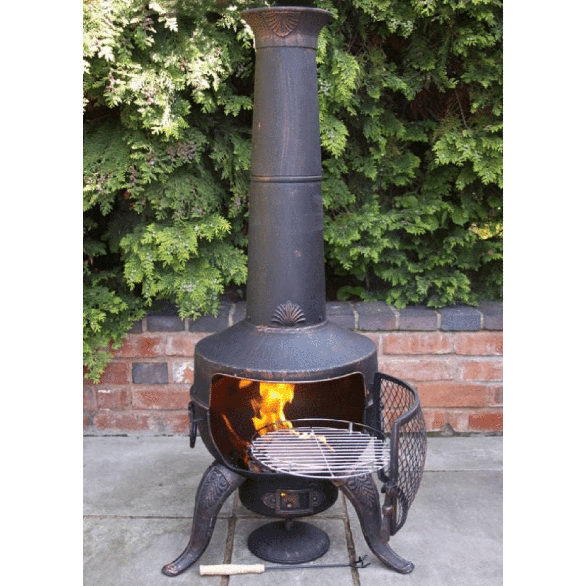 Tia Steel Chimenea in Bronze, inc BBQ grill - Large - Perfect Patio