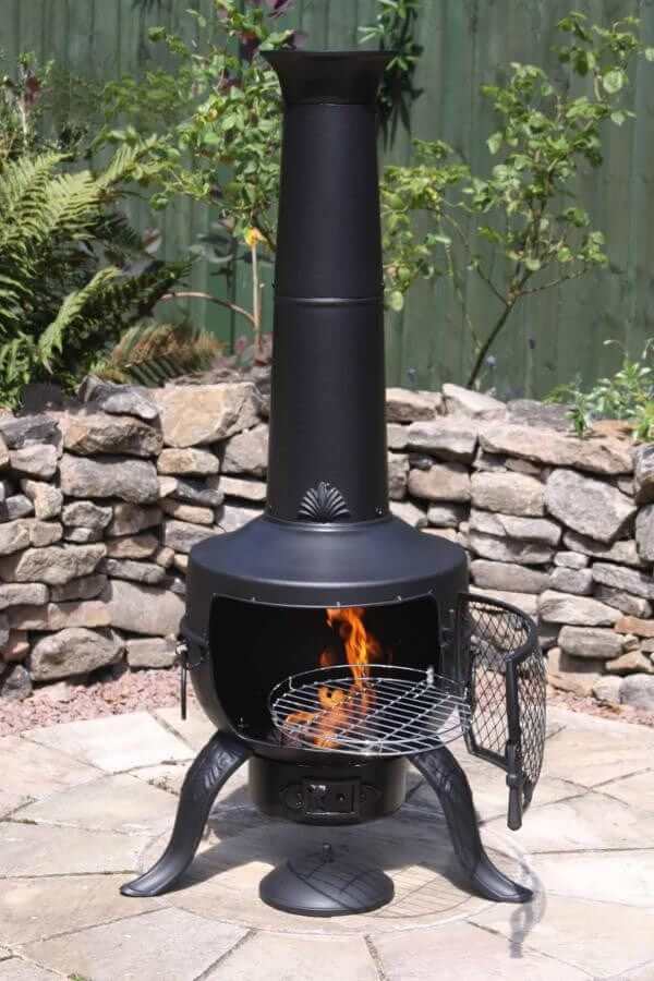 Perfect Patio UK Tia Steel Chimenea in Black, inc BBQ grill - Large