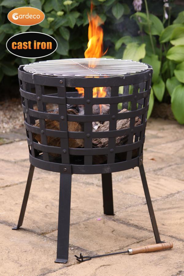 Aragon big fire cast iron fire basket, including BBQ grill - Perfect Patio