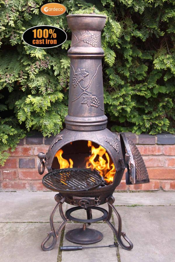 Toledo Cast Iron Chimenea in Bronze with Grapes - Extra Large - Perfect Patio