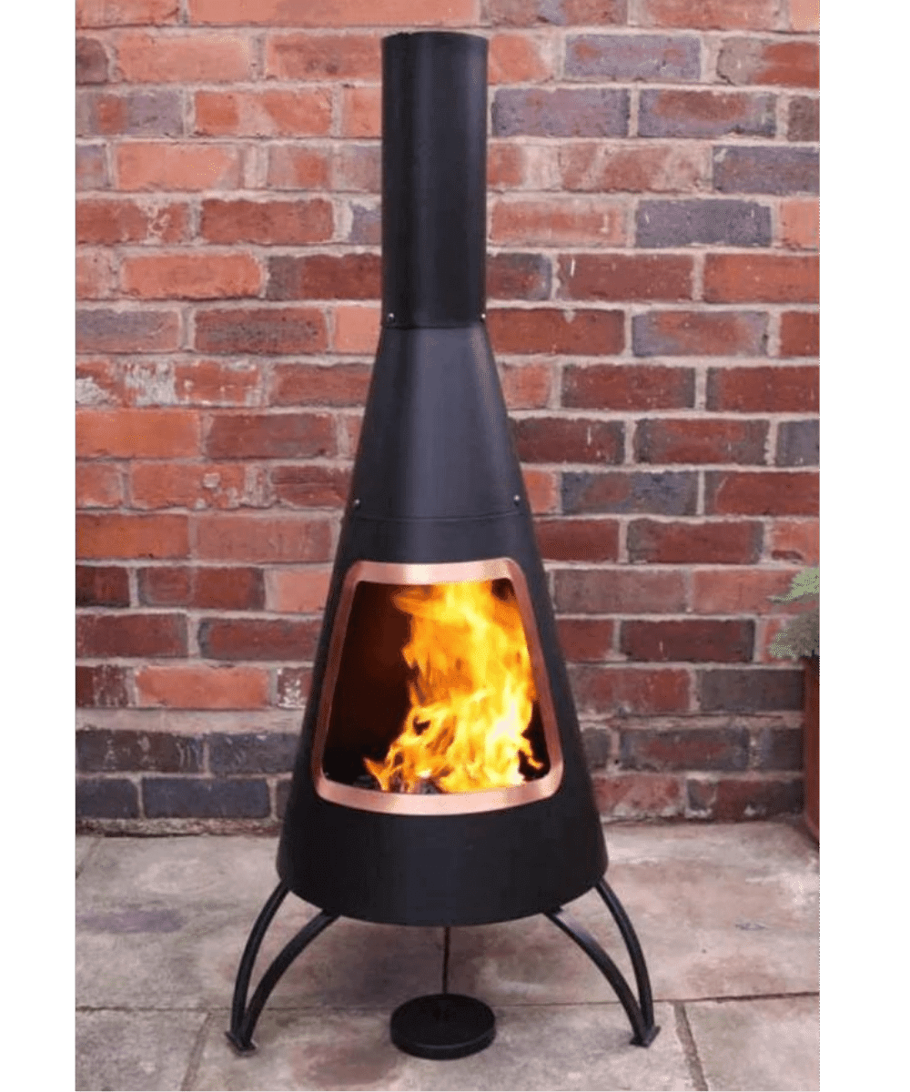 Large Steel Chiminea, with Copper Coloured Rim. - Perfect Patio
