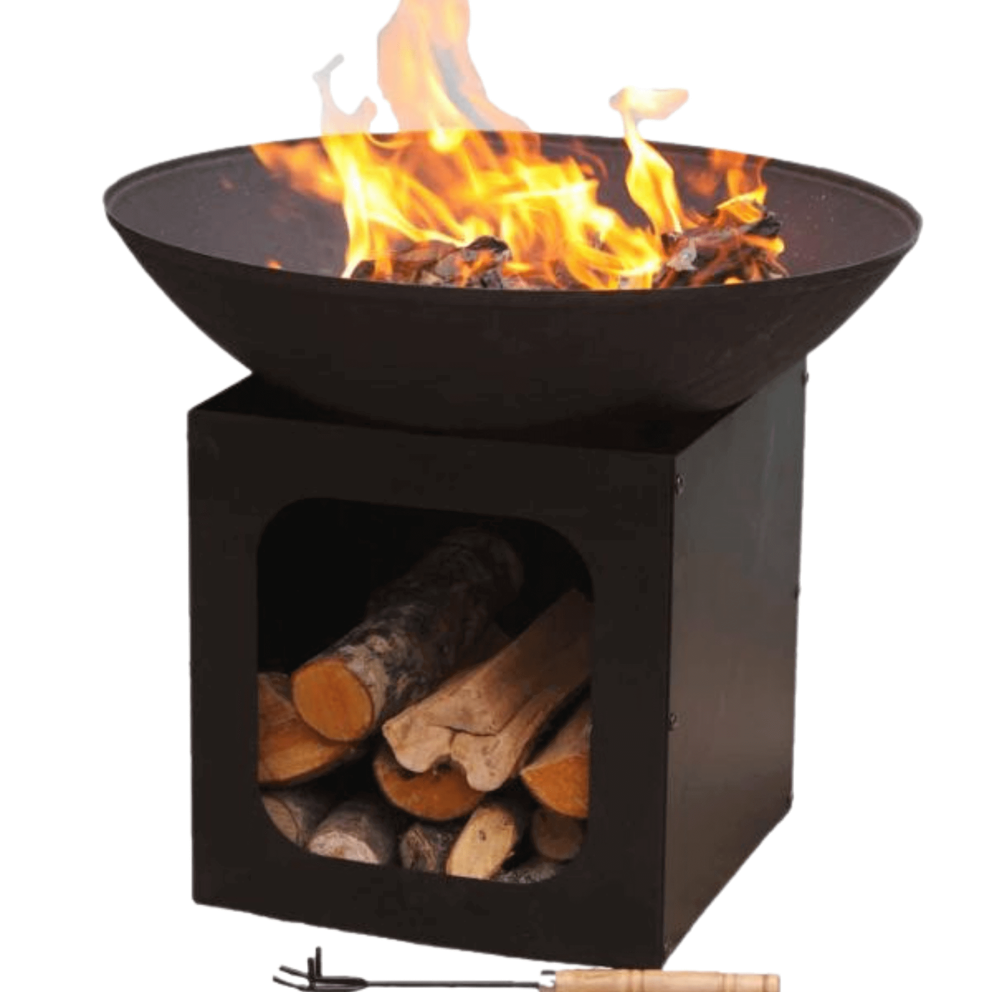 Perfect Patio Large Cast Iron Fire Bowl with Log Store