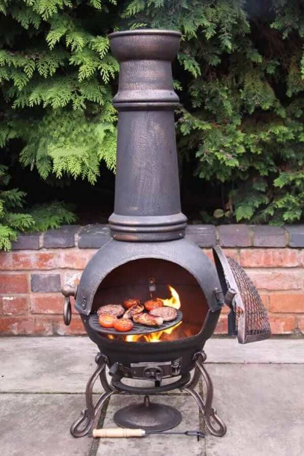 Perfect Patio Toledo Cast Iron BBQ Chimenea in Bronze - Extra Large Cast Iron Chiminea with BBQ Grill