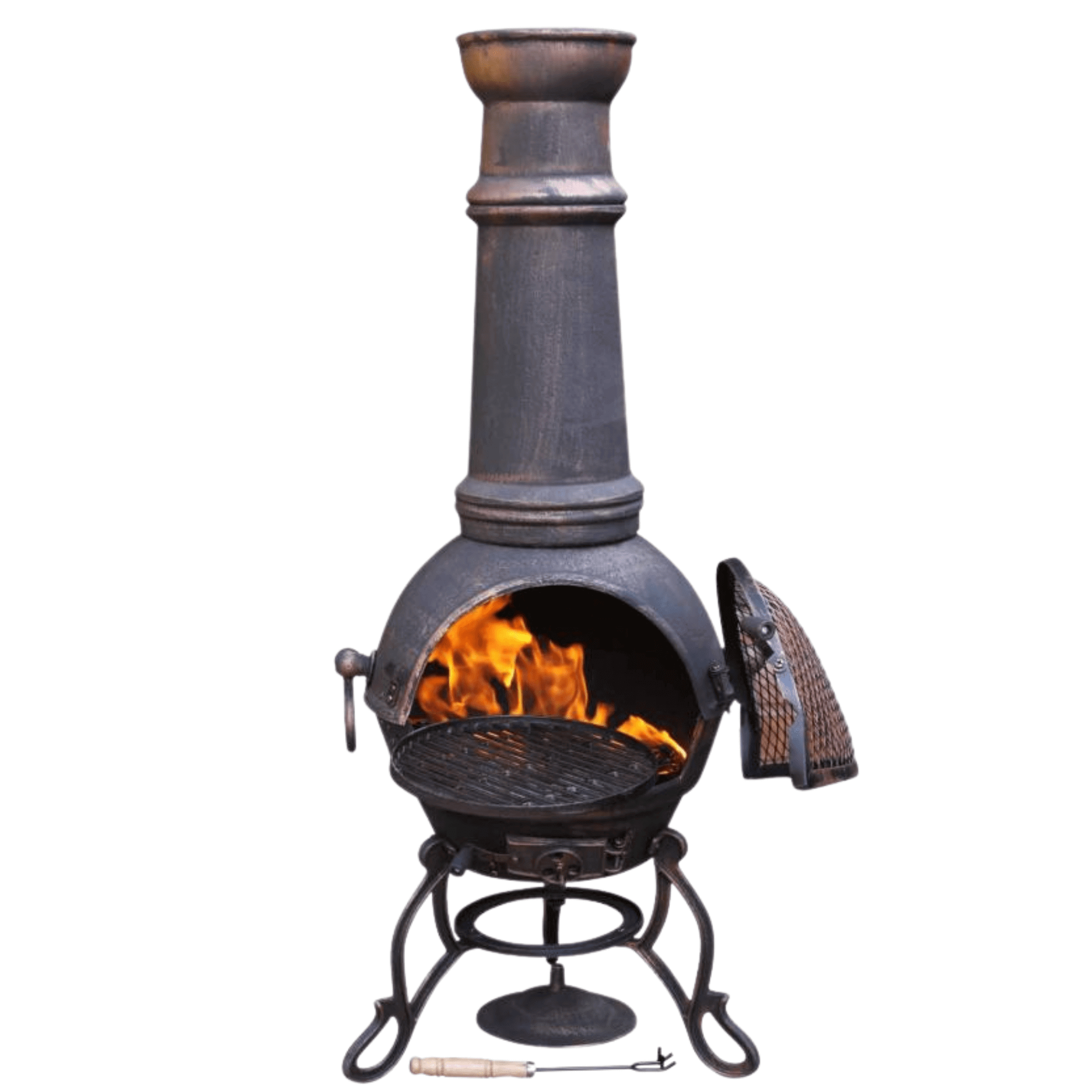 Perfect Patio Toledo Cast Iron BBQ Chimenea in Bronze - Extra Large Cast Iron Chiminea with BBQ Grill