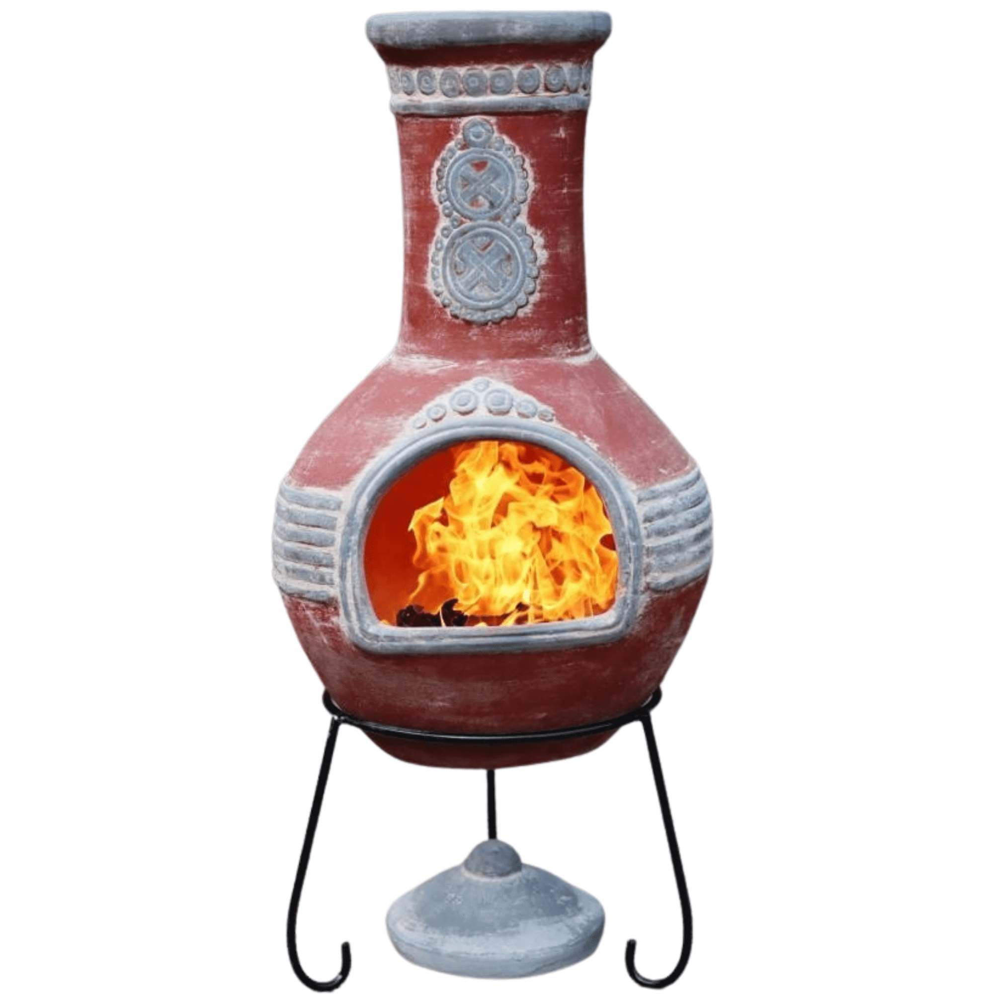 Perfect Patio UK Azteca XL Mexican Chimenea in red with grey mouth and top
