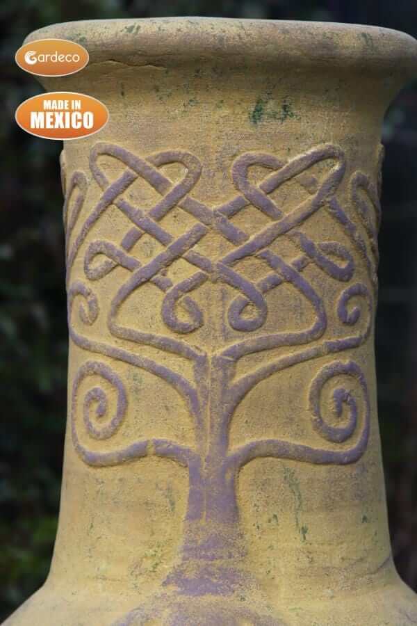 Perfect Patio UK Derwyn The Tree Mexican Chimenea Mustard Tone Celtic Theme