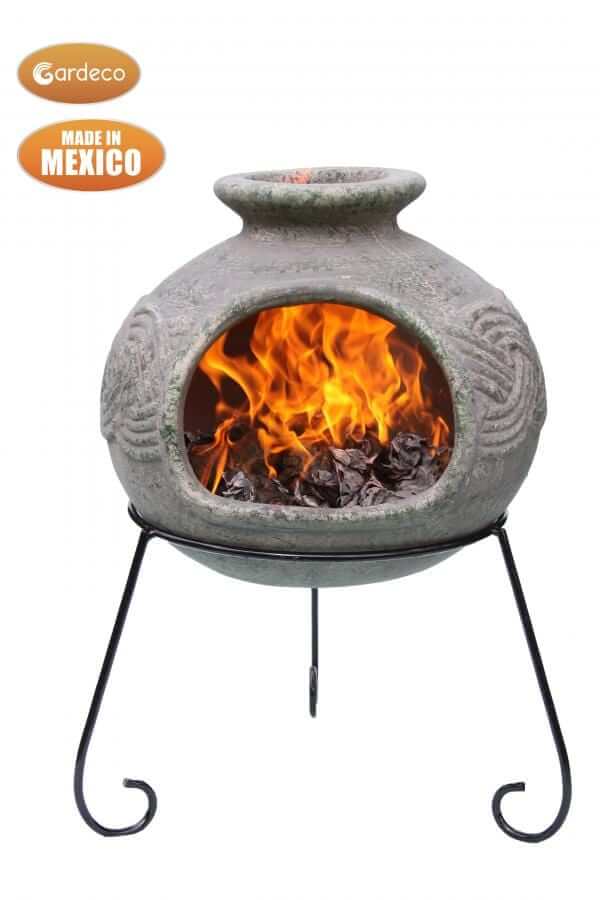 Perfect Patio UK Elfyn wide bellied Mexican chimenea Celtic theme including stand