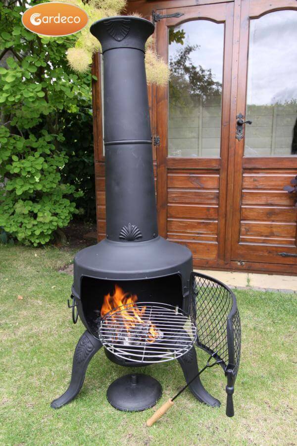 Perfect Patio UK Large Tia Chimenea in Black, inc BBQ grill